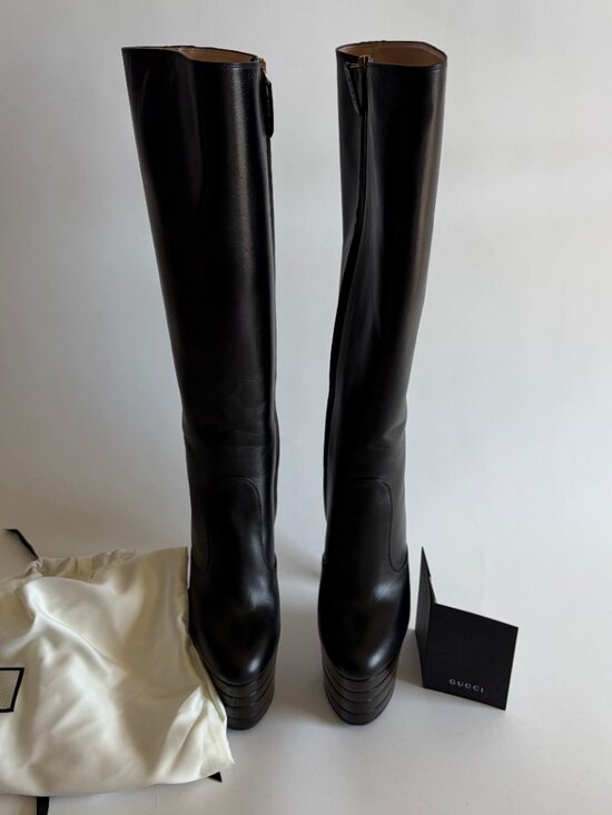GUCCI ANGEL PLATFORM LEATHER KNEE HIGH BOOTS NEW - Picture 12 of 13